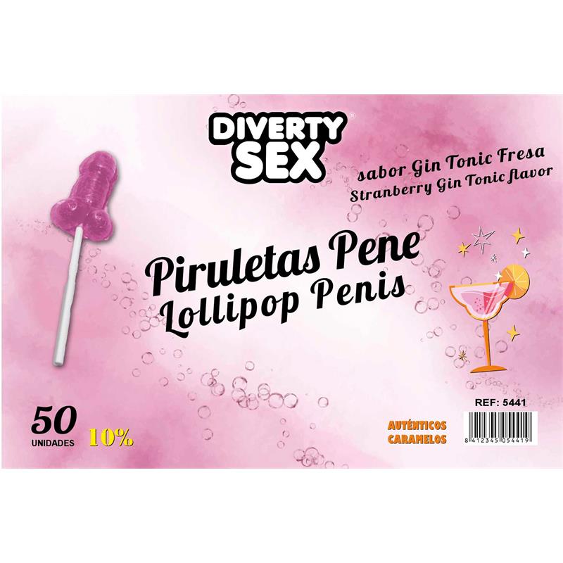 50 Piruletas Forma de Pene Gin Tonic 10% Alcohol